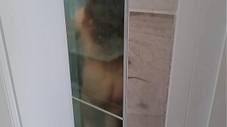 horny gilr friend sucking my huge cock in shower before i fuck her hot pussy